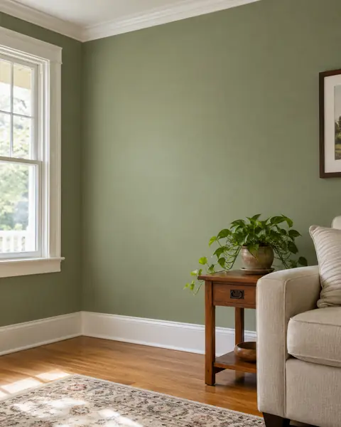 AI-generated example: living room with freshly painted sage walls