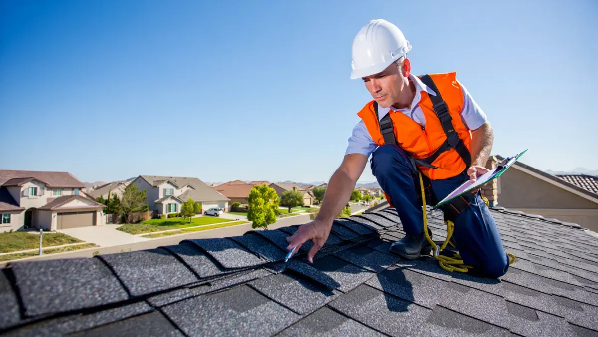 Roofing contractor working on a home